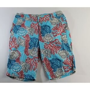 Caribbean Joe Petite Size 6 Coral Reef Hawaiian Bermuda Shorts Pockets Zip Fly